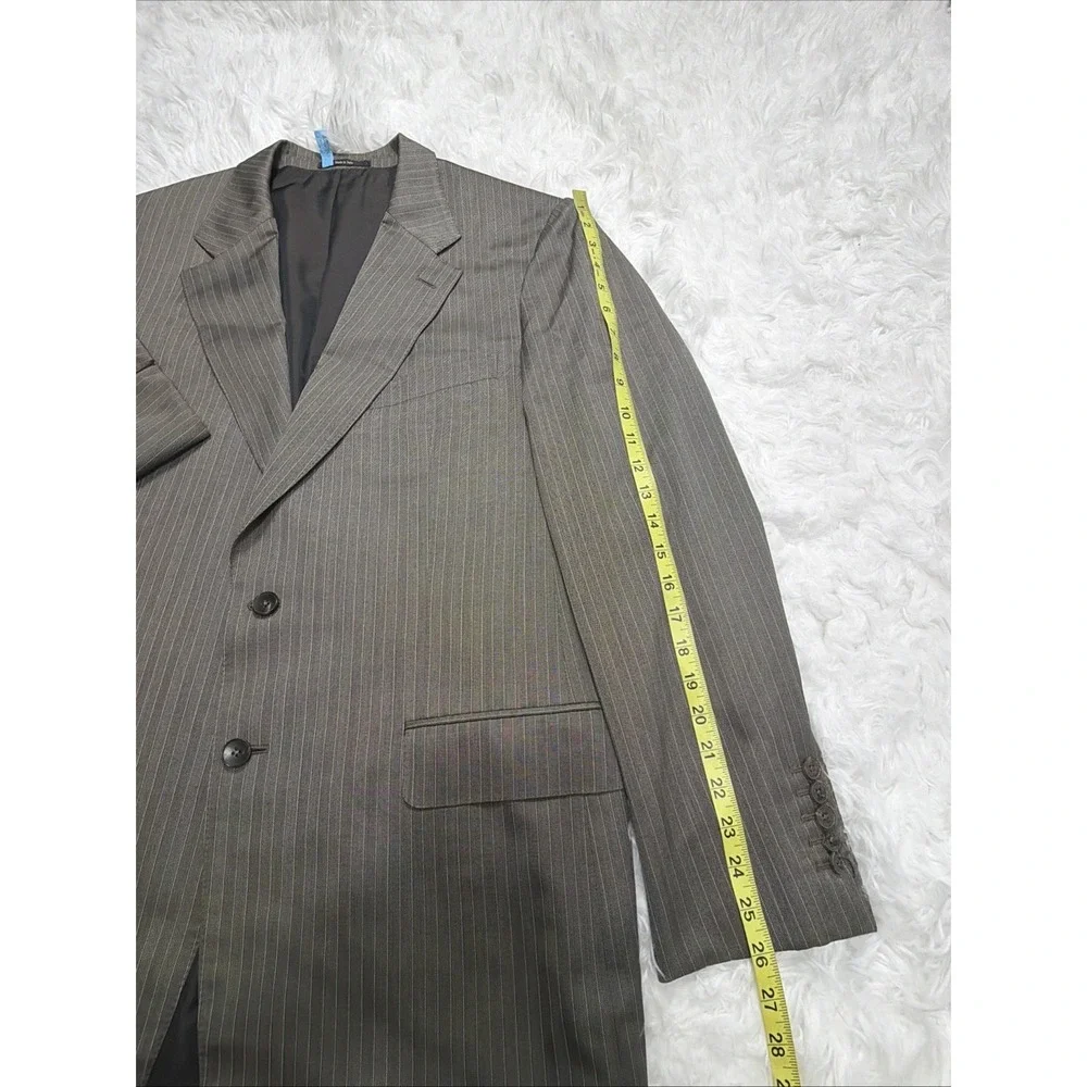 GUCCI Italy Men's Silk Sport Coat Blazer 44L Long Taupe Pinstripe Wedding Formal